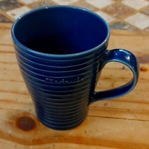 Starbucks 2009 Ribbed 12oz Coffee Mug Tea Design House Stockholm Navy Blue.